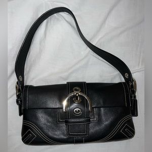 Authentic Vintage Black Leather Coach Buckle Shoulder Bag